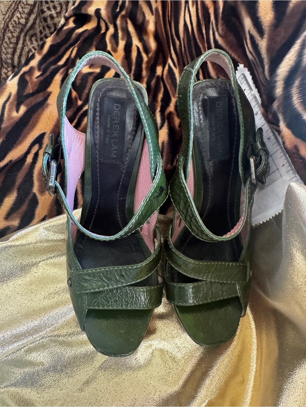Derek Lam Olive Green Leather Slingback Heels